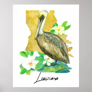 Poster Pélican de Louisiane Forme de l'État Fleur de Magn