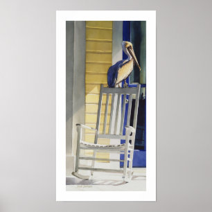 Poster Pélican "de voyageur de temps" sur la chaise de