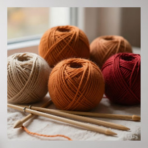 Poster Pelotes de Laine Douillettes Tricot Tons Automnale