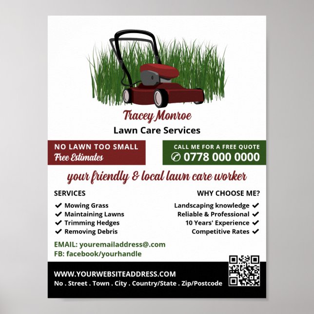 Poster Pelouse sur l'herbe, services d'entretien de pelou (Devant)