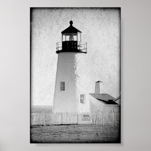 Poster Pemaquié Point Maine Phare Noir et Blanc