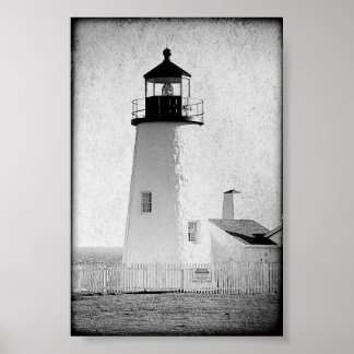 Poster Pemaquié Point Maine Phare Noir et Blanc