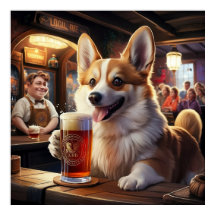 Pembroke Corgi Boire une bière au pub