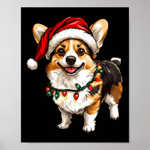Poster Pembroke Welsh Corgi Père Noël Lumières des arbres