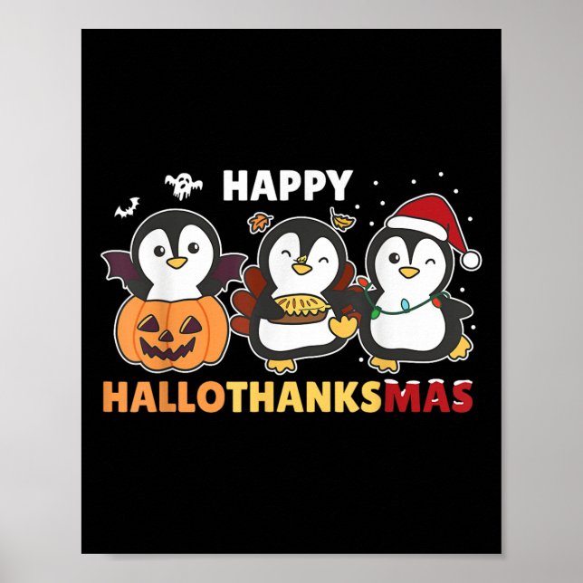 Poster Penguin Christmas Halloween Costume Happy Hallotha (Devant)