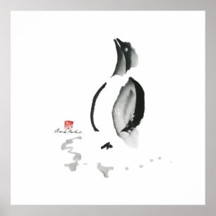 Poster Penguin de Noël, Sumi-e