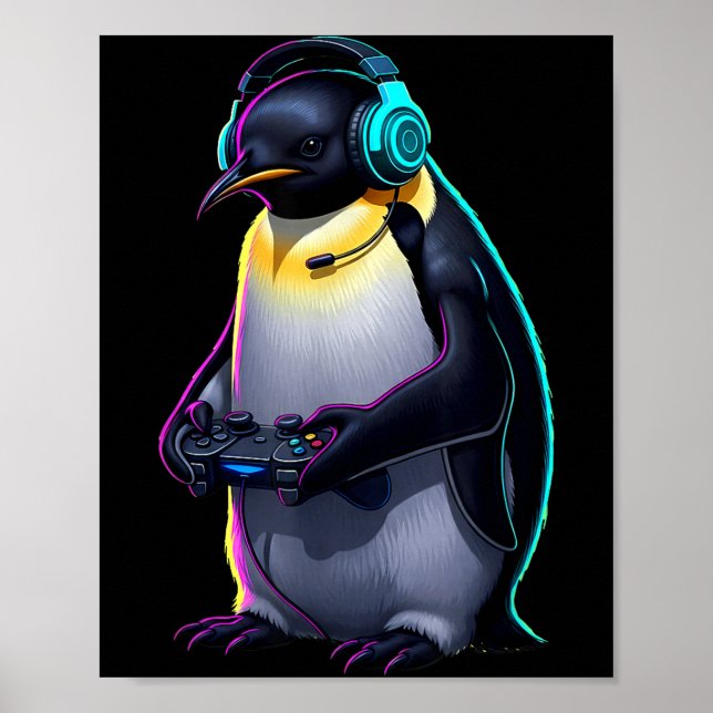 Poster Penguin Gaming Animal Video Games Funny Penguin  (Devant)