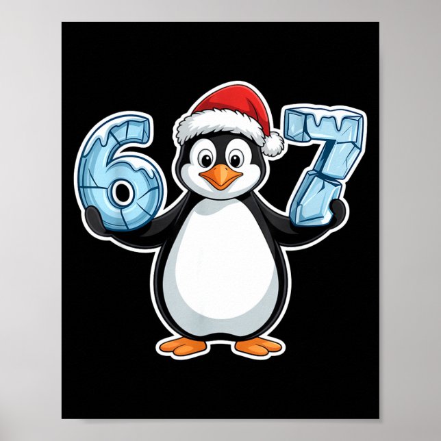 Poster Penguin Santa Hat 67 Icy Numbers Christmas Birthda (Devant)