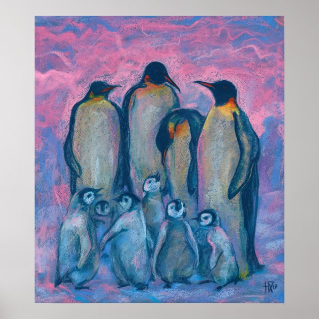 Poster Penguins empereurs, Oiseaux de l'Antarctique Paren (Devant)