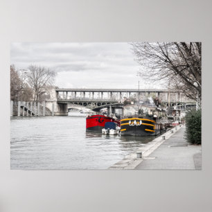 Poster Péniches amarrées près du Pont Bir-Hakeim - Paris