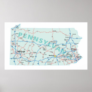 Poster Pennsylvanie Interstate Map Imprimer