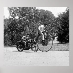 Poster Penny Farthing vs Motorcycle, années 1920