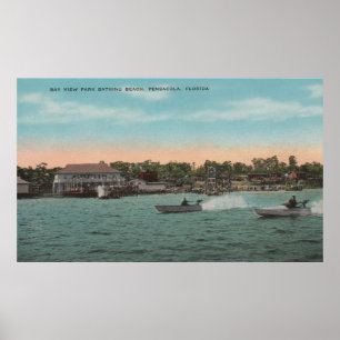 Poster Pensacola, FL - Baie avec vue sur la plage avec vi