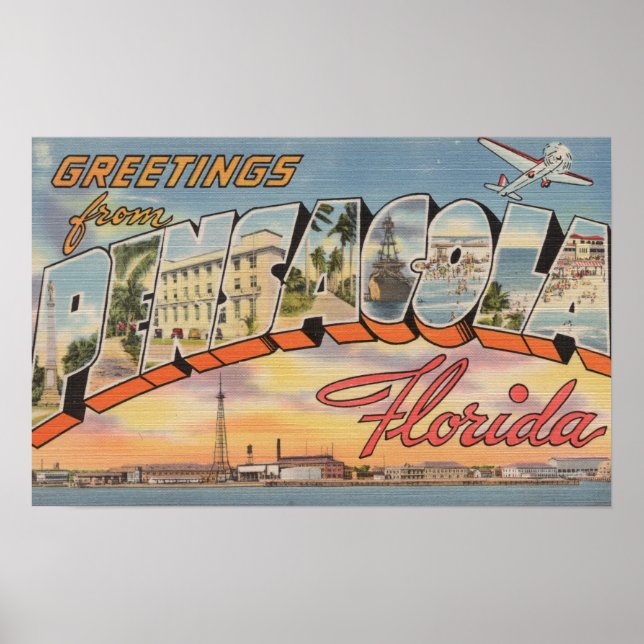 Poster Pensacola, Floride - Scènes de grandes lettres (Devant)