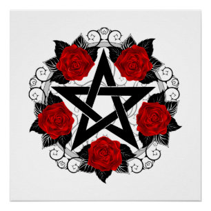 Poster Pentagramme aux roses rouges