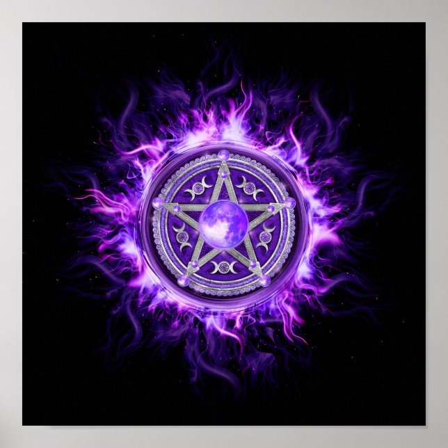 Poster Pentagramme mauve-lune (Devant)