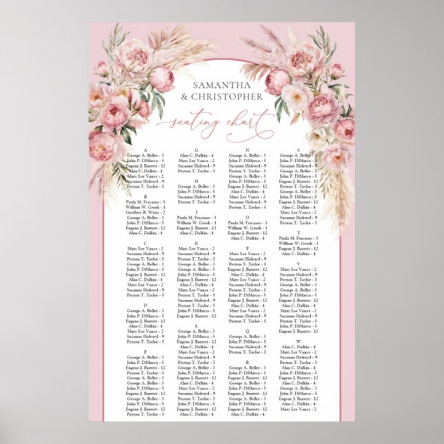 Poster Peoné rose pâle pampas boho arc Alphabétique (Devant)