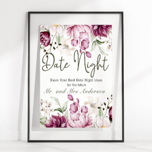 Poster Peonies rose Bourgogne Floral Date Nuit