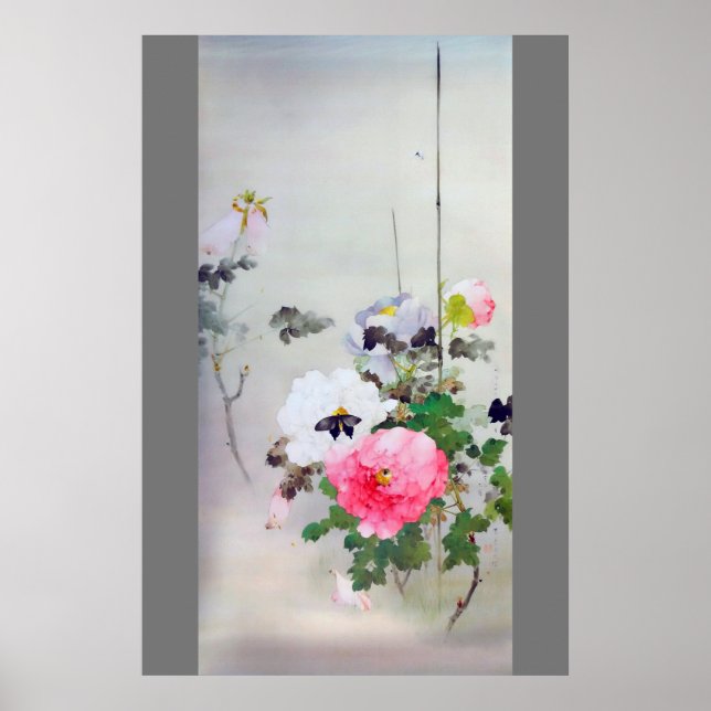 Poster Peony et papillon, Watanabe Seitei (Devant)