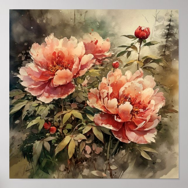 Poster Peony Flowers Art Print (Devant)