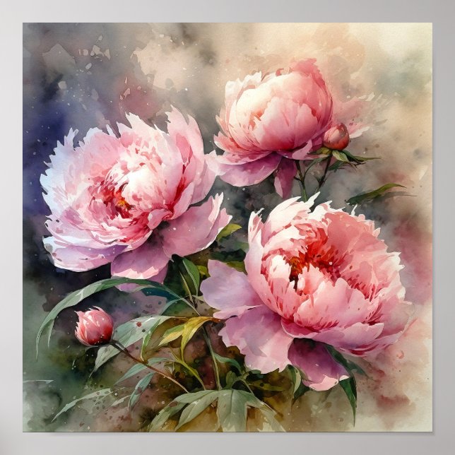 Poster Peony Flowers Art Print (Devant)
