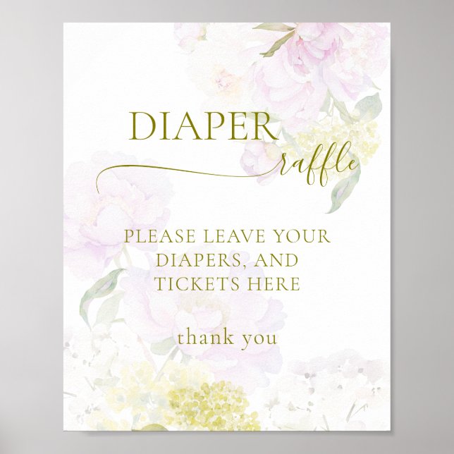 Poster Peony Hydrangea Pastel Baby shower Déchets Raffle (Devant)