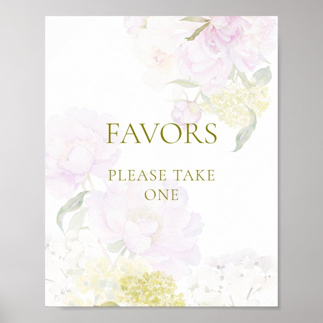 Poster Peony Hydrangea Pastel Baby shower Privilèges (Devant)