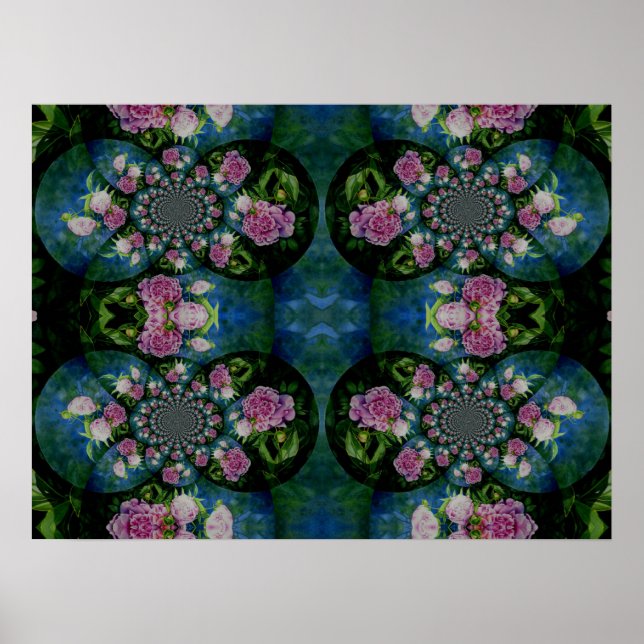 Poster Peony Mandala, abstrait mandala à fleurs roses (Devant)