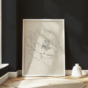 Poster Peony Vintage minimal Floral Line Art Black Cream