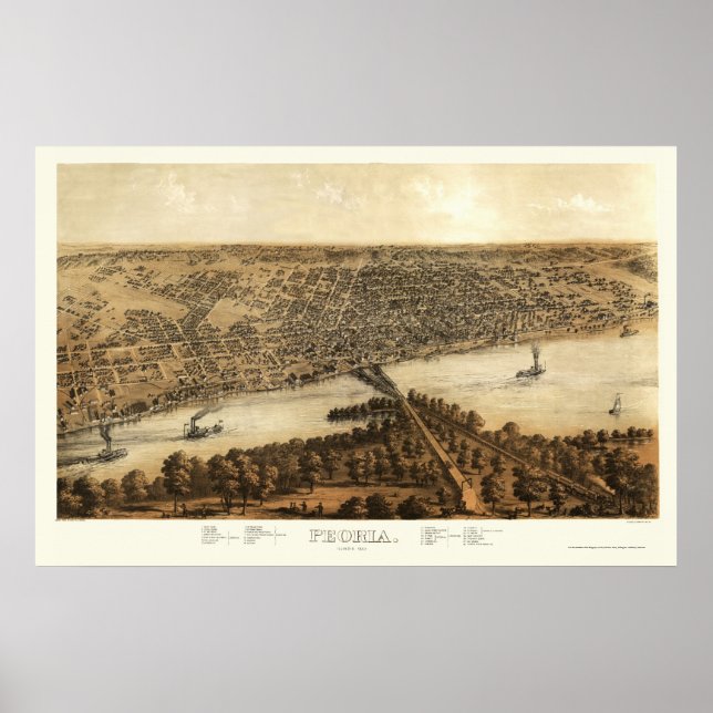 Poster Peoria, IL Carte panoramique - 1867 (Devant)