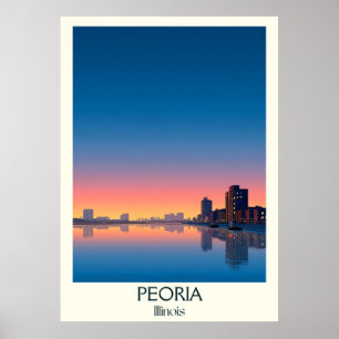 Poster Peoria Illinois Vintage River Skyline Sunset