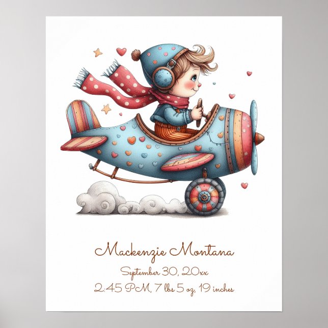 Poster Pépinière Artwork Avion volant enfant Personnalisé (Devant)