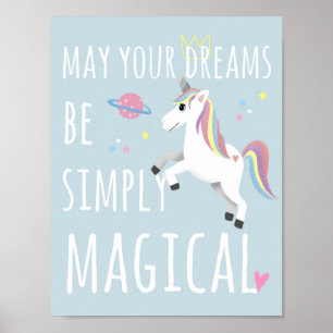 Poster Pépinière Bleue Enfantine Licorne Magique Mignonne