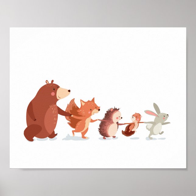 Poster Pépinière boisée Animal Mur décal Enfants Ours Fox (Devant)