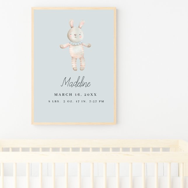 Poster Pépinière de lapin bleu clair personnalisable (Créateur téléchargé)