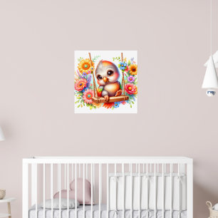 Poster Pépinière de rhinocéros d'oiseaux mignons