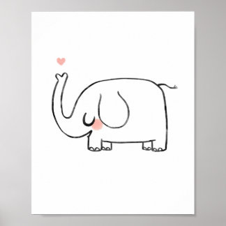 Poster Pépinière d'éléphants coeur mignon de mur