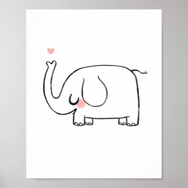 Poster Pépinière d'éléphants coeur mignon de mur (Devant)