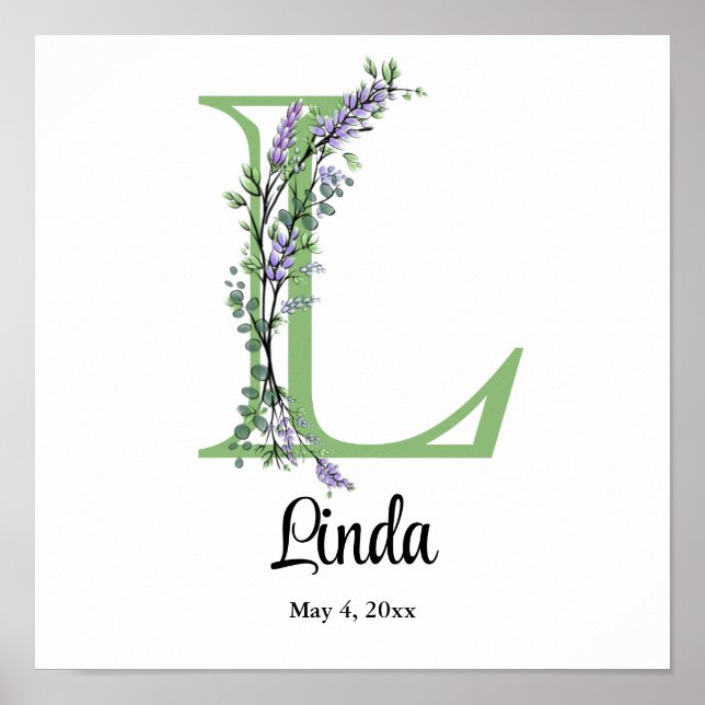 Poster Pépinière d'eucalyptus Monogram L Lavender (Devant)