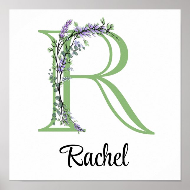Poster Pépinière d'eucalyptus Monogram R Lavender (Devant)