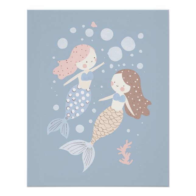 Poster Pépinière Mermaid Imprimer pour enfants Playroom P (Devant)