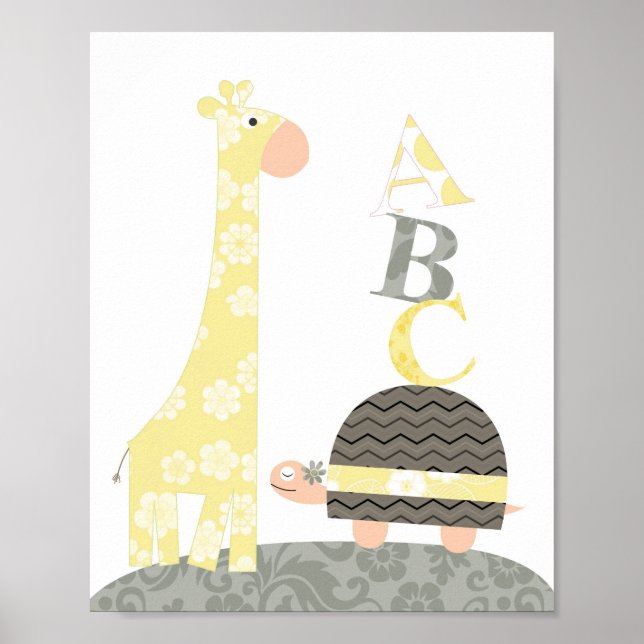 Poster Pépinière murale (alphabets de tortues girafes) (Devant)
