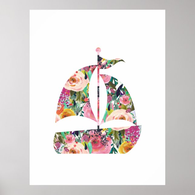 Poster Pépinière murale marine bateau à voile (Devant)
