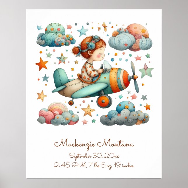 Poster Pépinière personnalisée unique Art Avion de vol po (Devant)