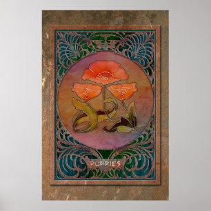 Poster Pépites Art Nouveau dans un cadre de Mucha en cuiv