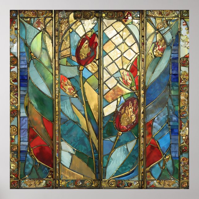 Poster Pépites en chef rouges en verre tendu au lever du  (Devant)