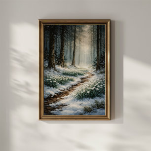 Poster Perce-neige en forêt hivernale