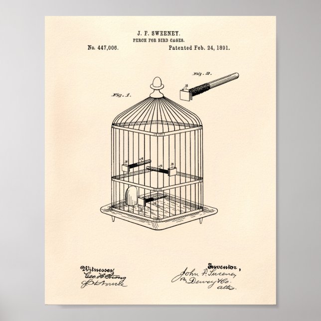 Poster Perche Pour Cages Oiseaux 1891 Brevet Art Vieux Po (Devant)