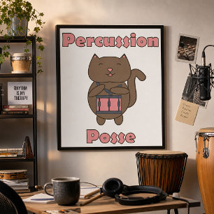 Poster Percussion Posse - Chat batteur mignon