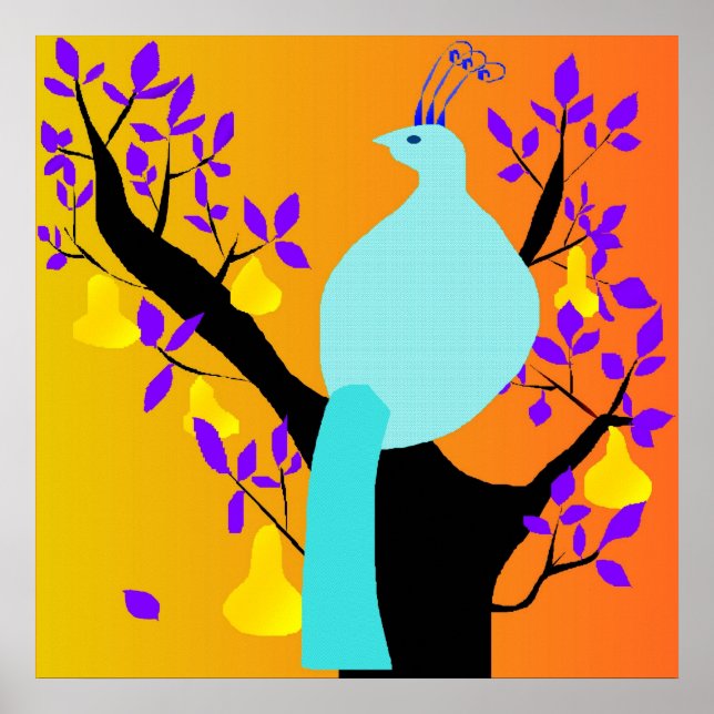 Poster Perdrix De Poète Dans Un Arbre À Poires Noir Ragué (Devant)